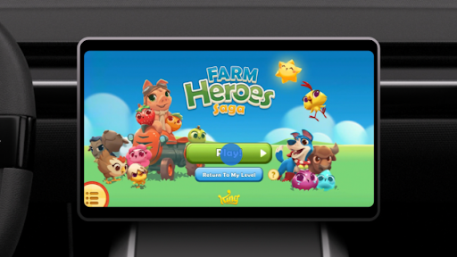Opening the game Farm Heroes Saga on Android Auto while the car is parked.