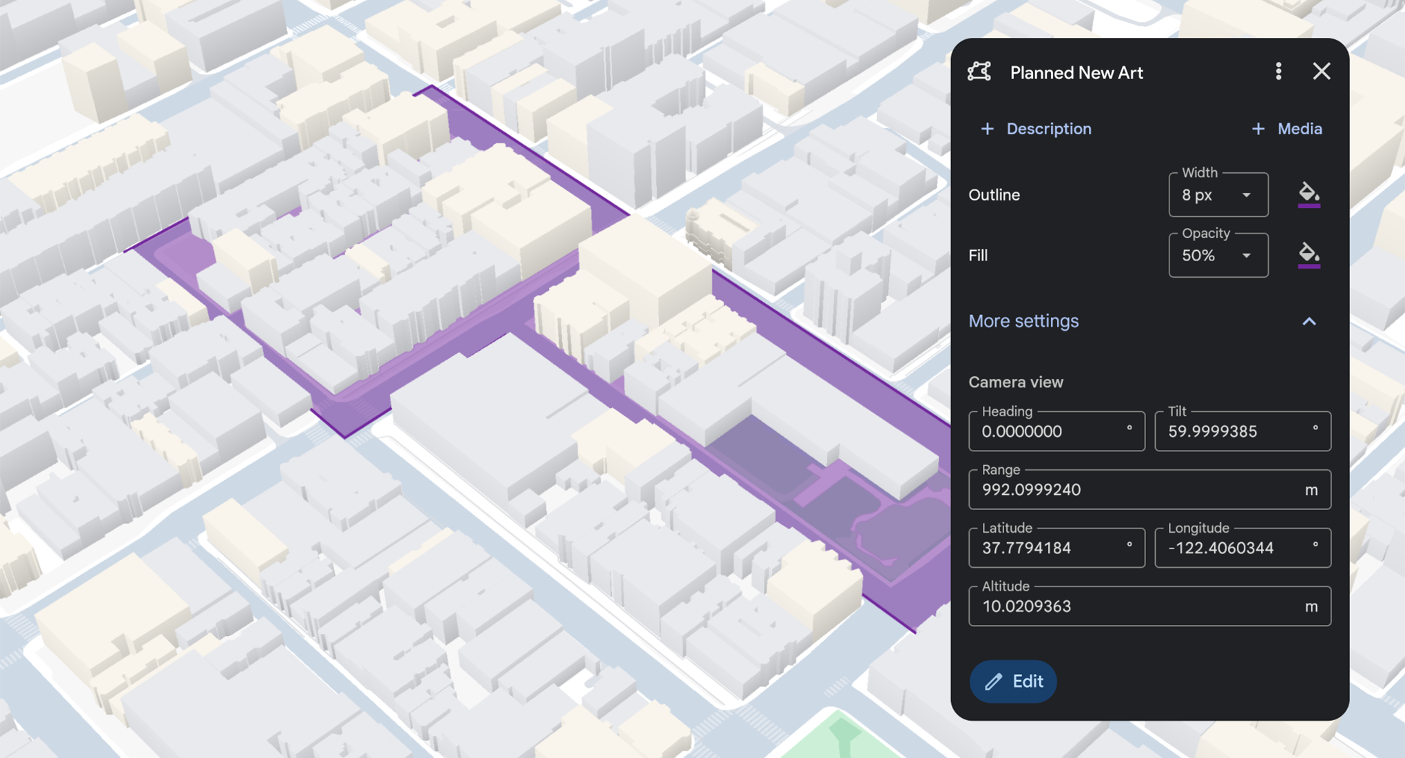 A digital map with a Google Earth UI overlay