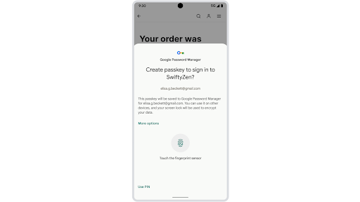 Using a passkey to easily sign in to an account for an online shop on both an Android phone and a Chromebook.