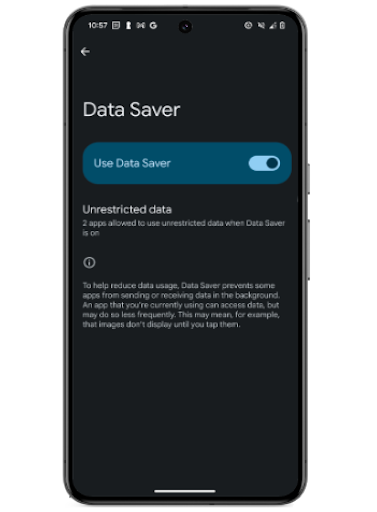 Opening data saver screen