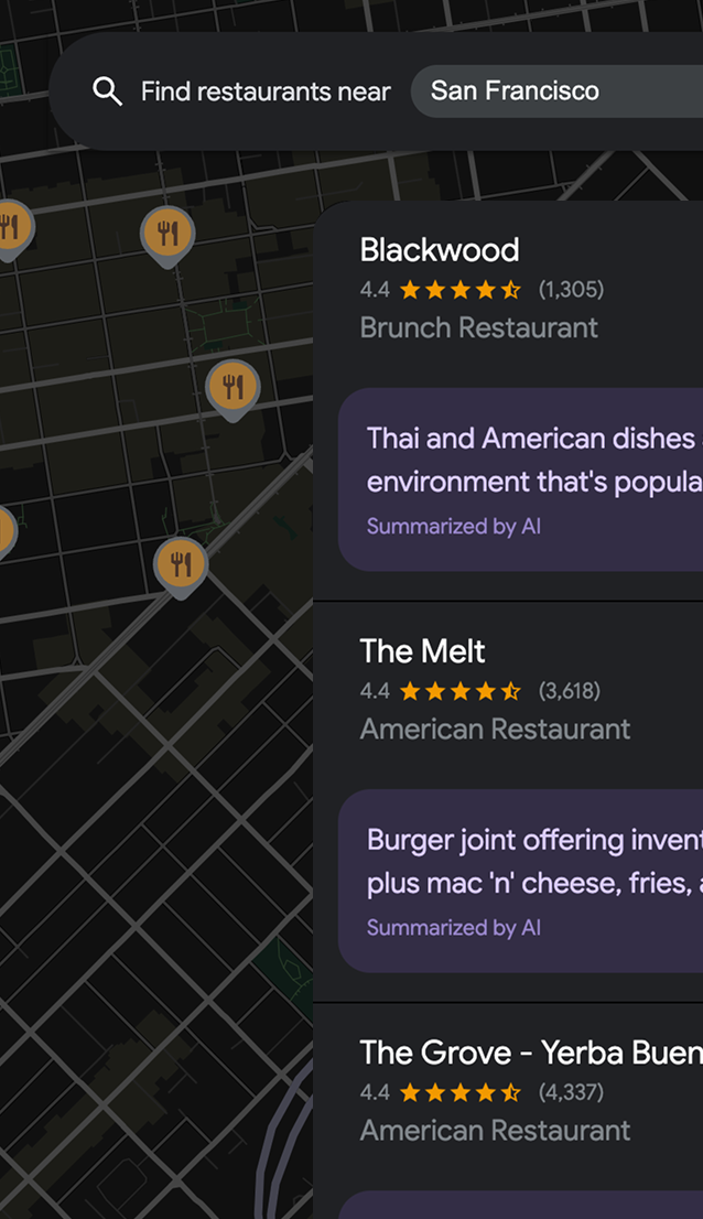 Map of restaurants in a neighbourhood with reviews