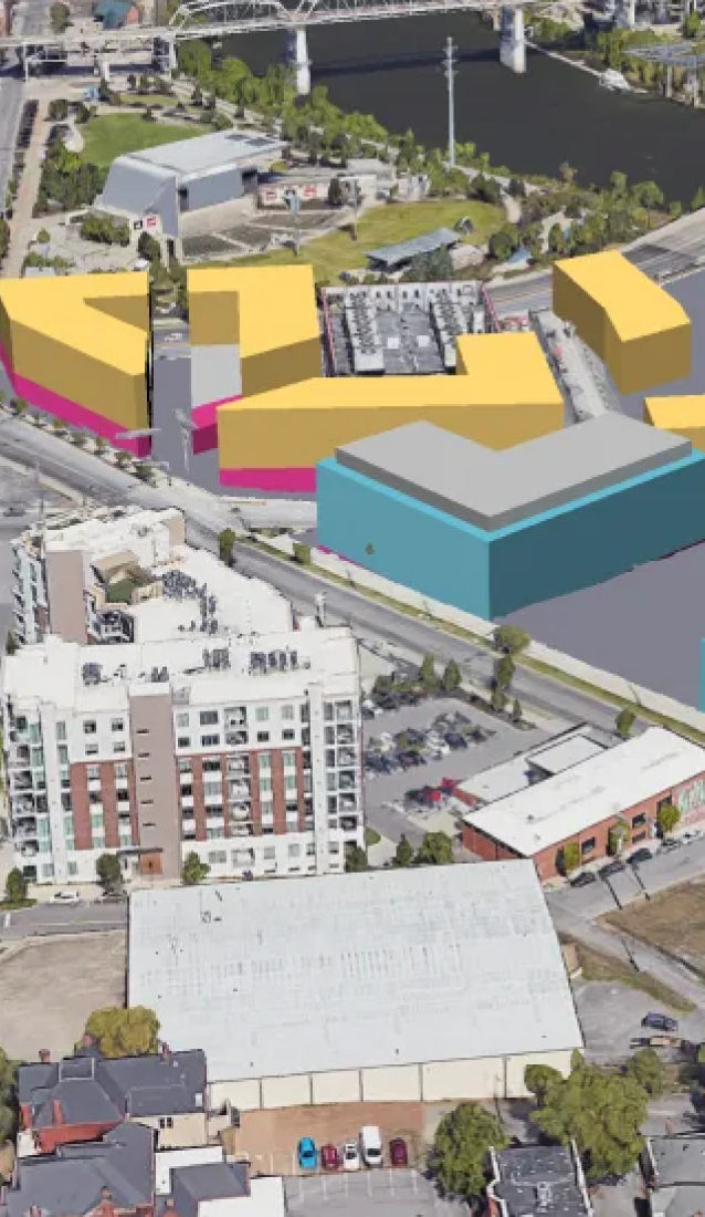 Digital map of a city with generated building designs.