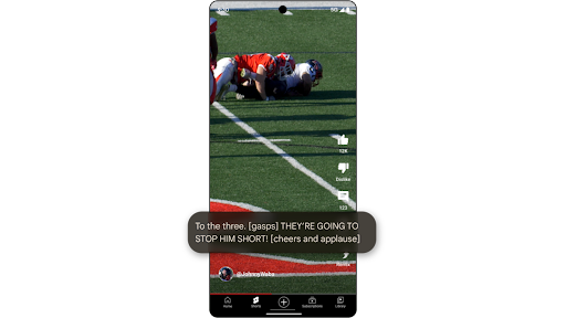 Receiving a video in Google Messages on an Android phone and watching it with expressive captions turned on so that the viewer can read the words that are being spoken, and descriptions of the feelings being expressed and background sounds.