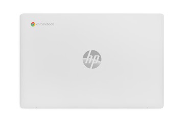 An overhead view of a closed HP Chromebook 14