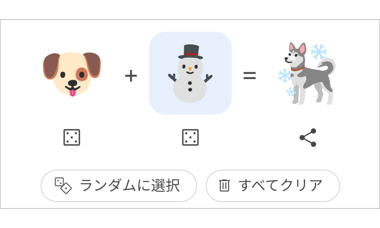 犬の顔と雪だるまの絵文字を組み合わせた絵文字
