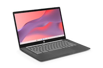 A left-side view of an open HP Chromebook 14