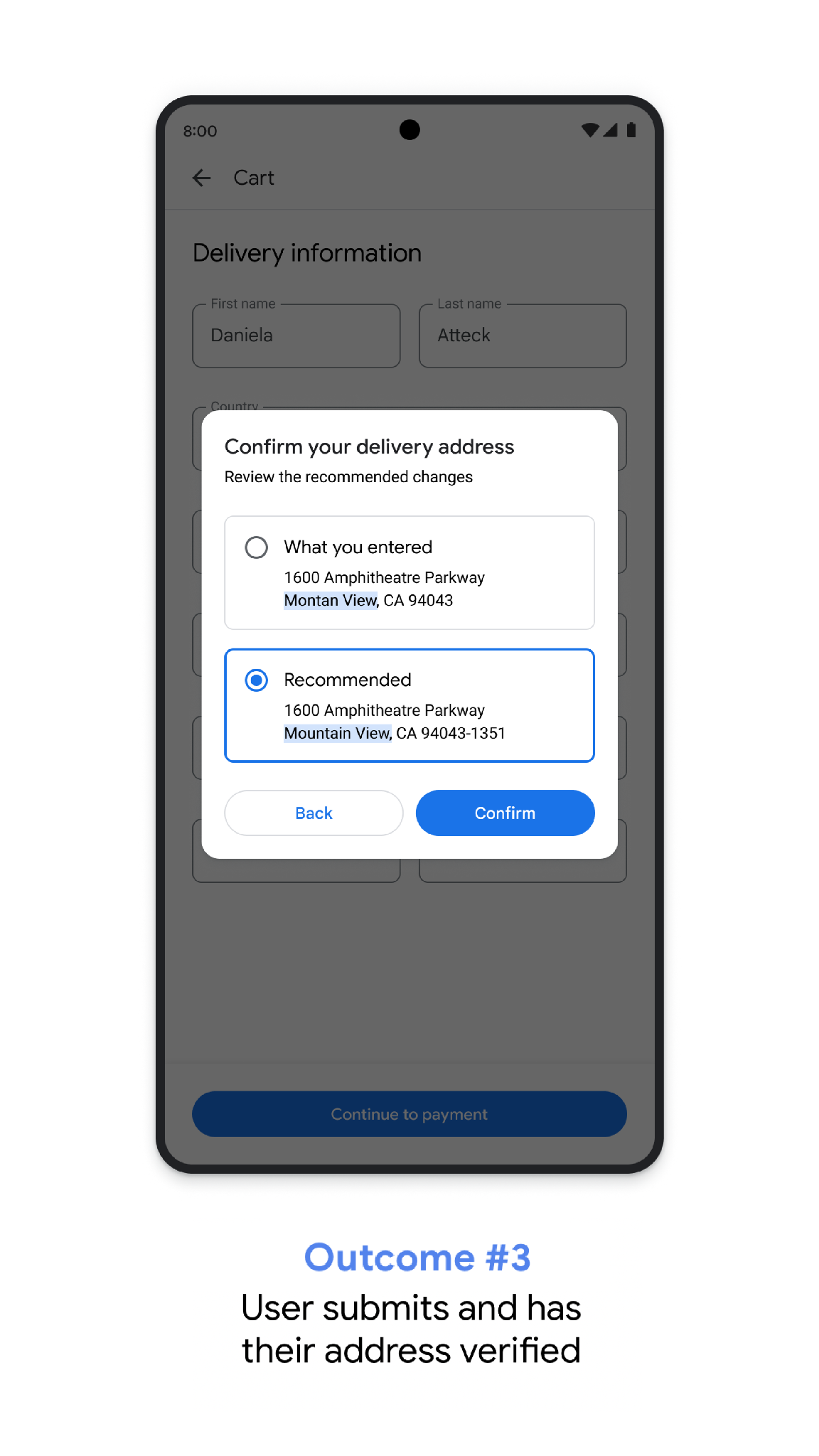 User submits and has their address verified.