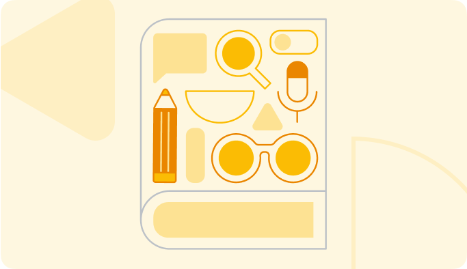 Abstract illustration of student tools and  simple shapes.
