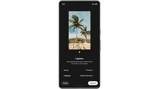 Using YouTube Create to clean up audio and generate captions on a self-made video on an Android phone.