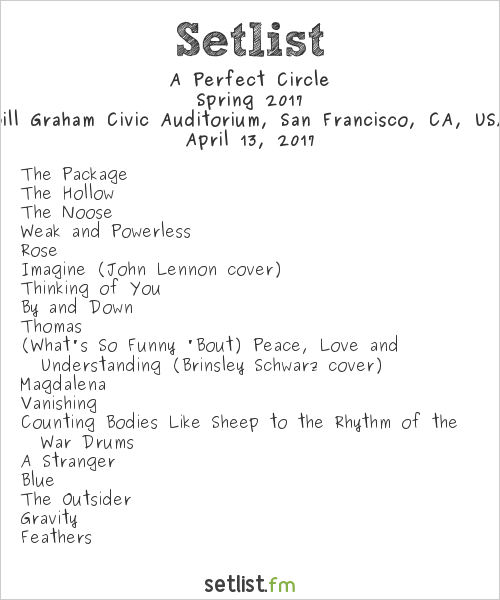 A Perfect Circle Setlist Bill Graham Civic Auditorium, San Francisco, CA, USA, Spring 2017