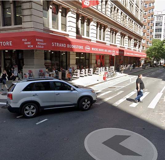 Street view of a city street corner