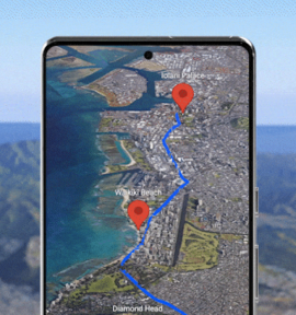 3D map with pins displayed on a phone