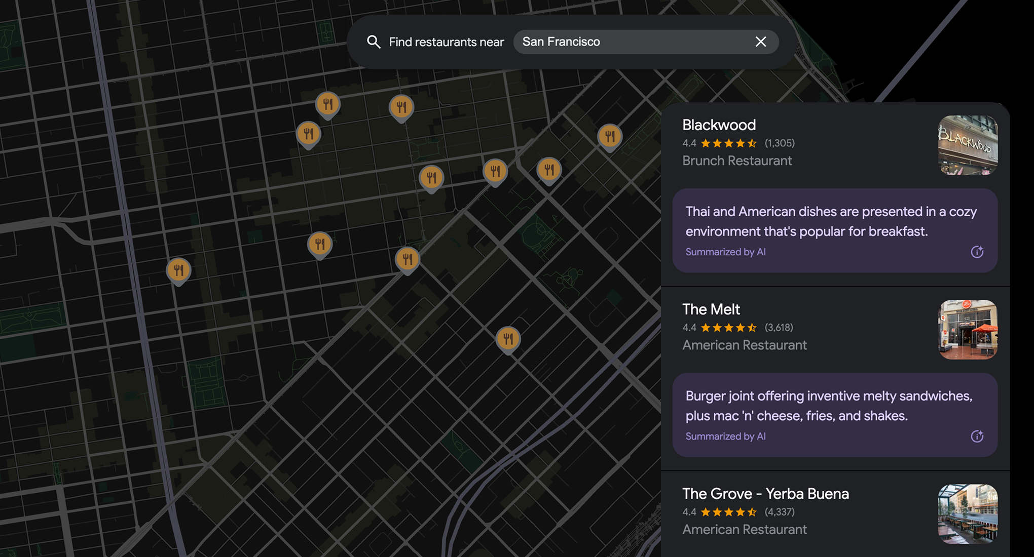 Map of restaurants in a neighbourhood with reviews