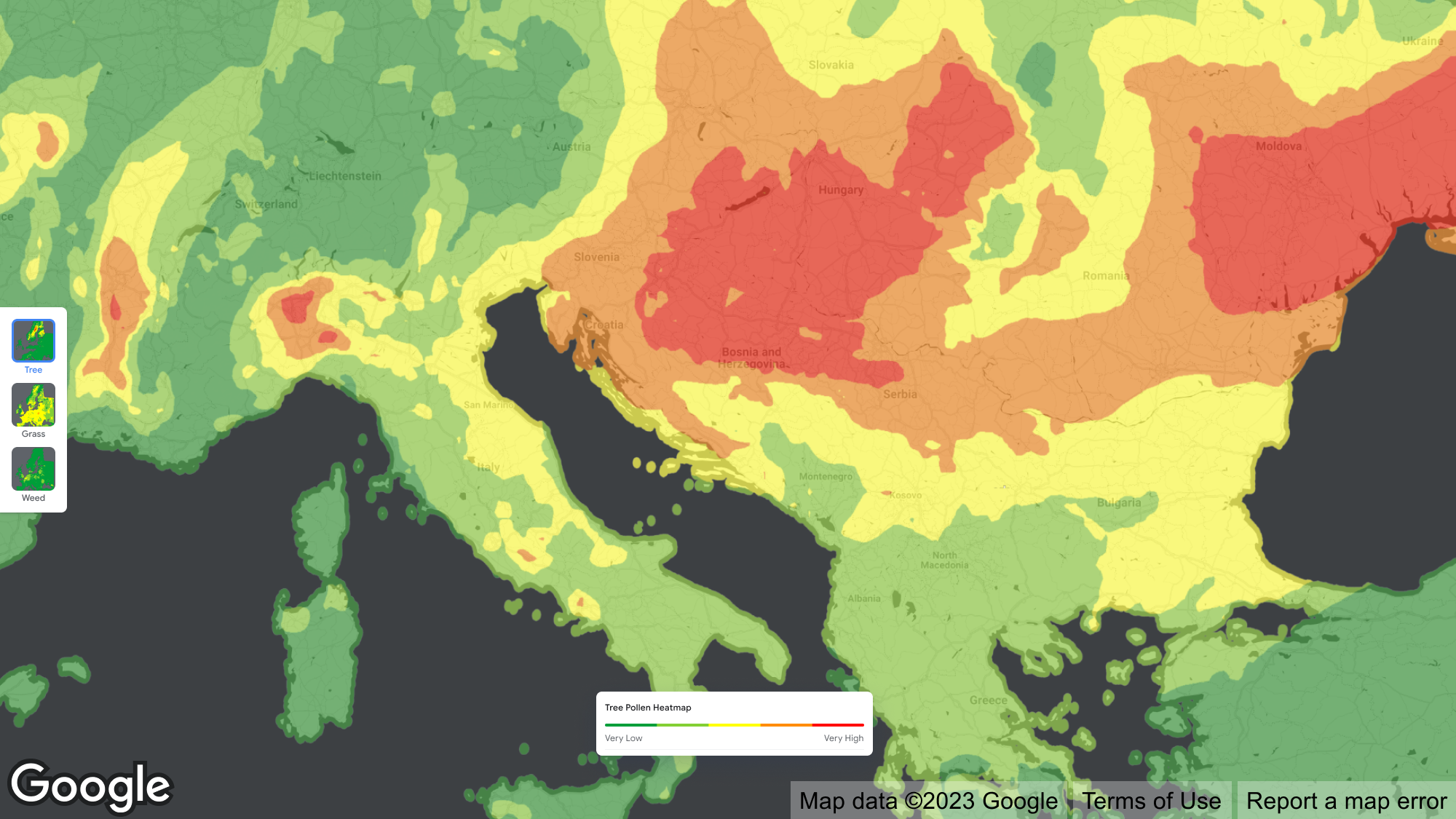 Pollen heatmap